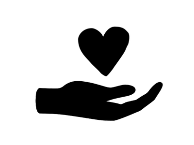 fundraising black icon with a black hand and a black heart above it